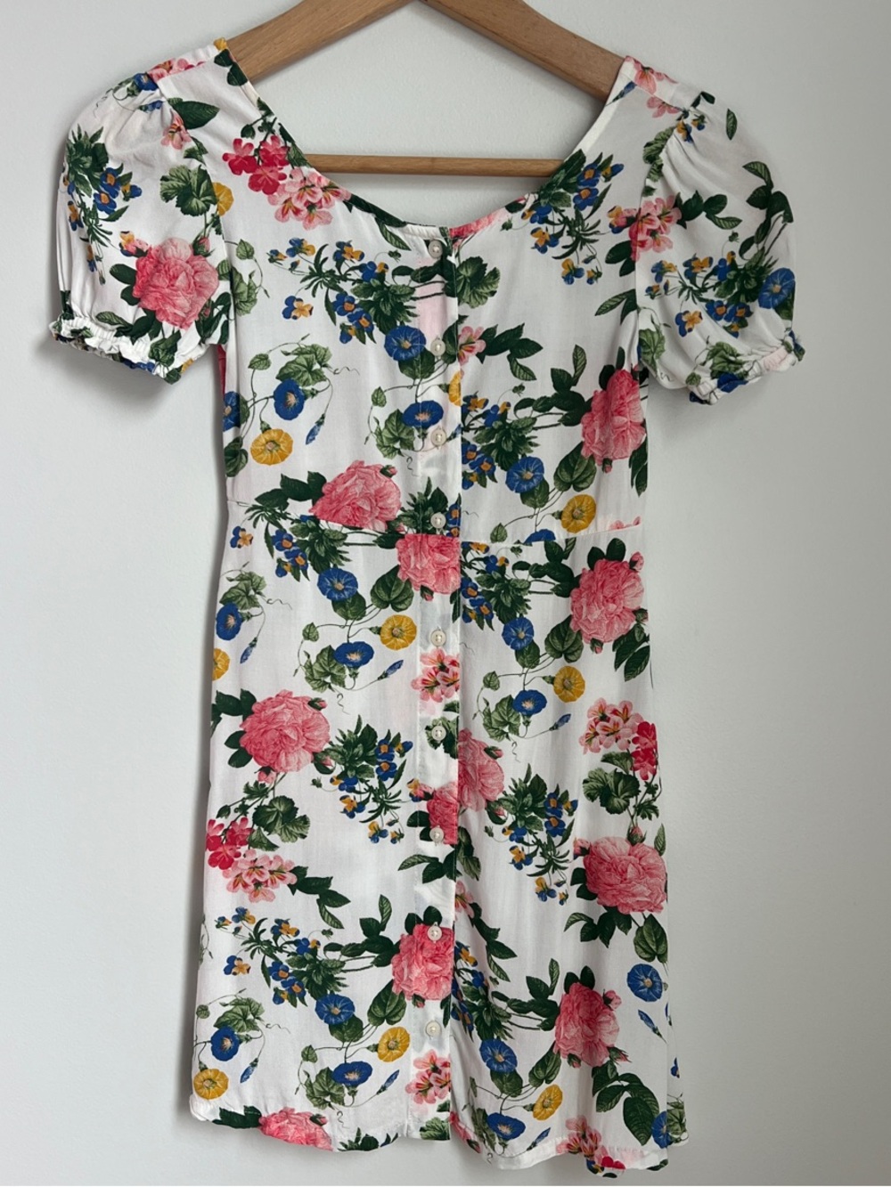 Old Navy | Kids White Floral Lite Pink Rose Button-Front Dress #564088-03 Medium